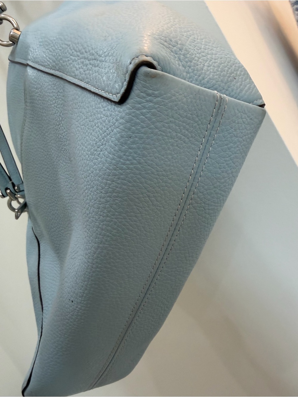 Coach Kacey Satchel. Pebbled Leather Tote Bag in Light Blue - Picture 4 of 7